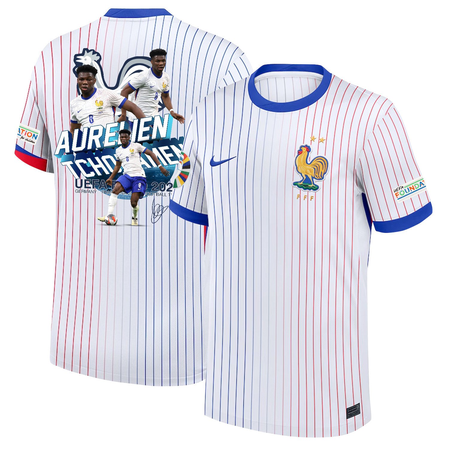 Aurélien Tchouaméni 8 Star Player Of France National Team 2024/25 Away Jersey - Euro UEFA Patch - Men, White
