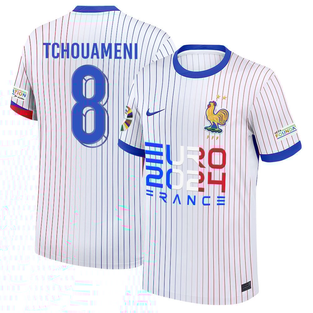 Aurélien Tchouaméni 8 The Key Player France National Team 2024/25 Away Jersey - Euro UEFA Patch - Men, White