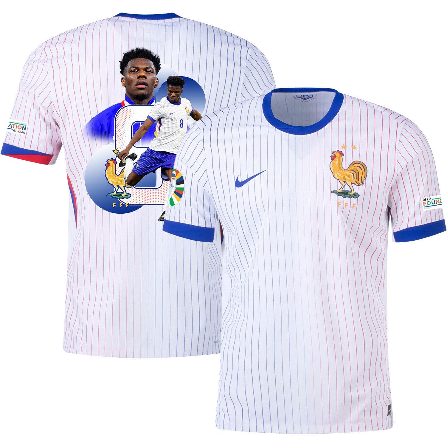 Aurélien Tchouaméni 8 The Skilled Midfielder France National Team 2024/25 Away Jersey - Euro UEFA Patch - Men, White