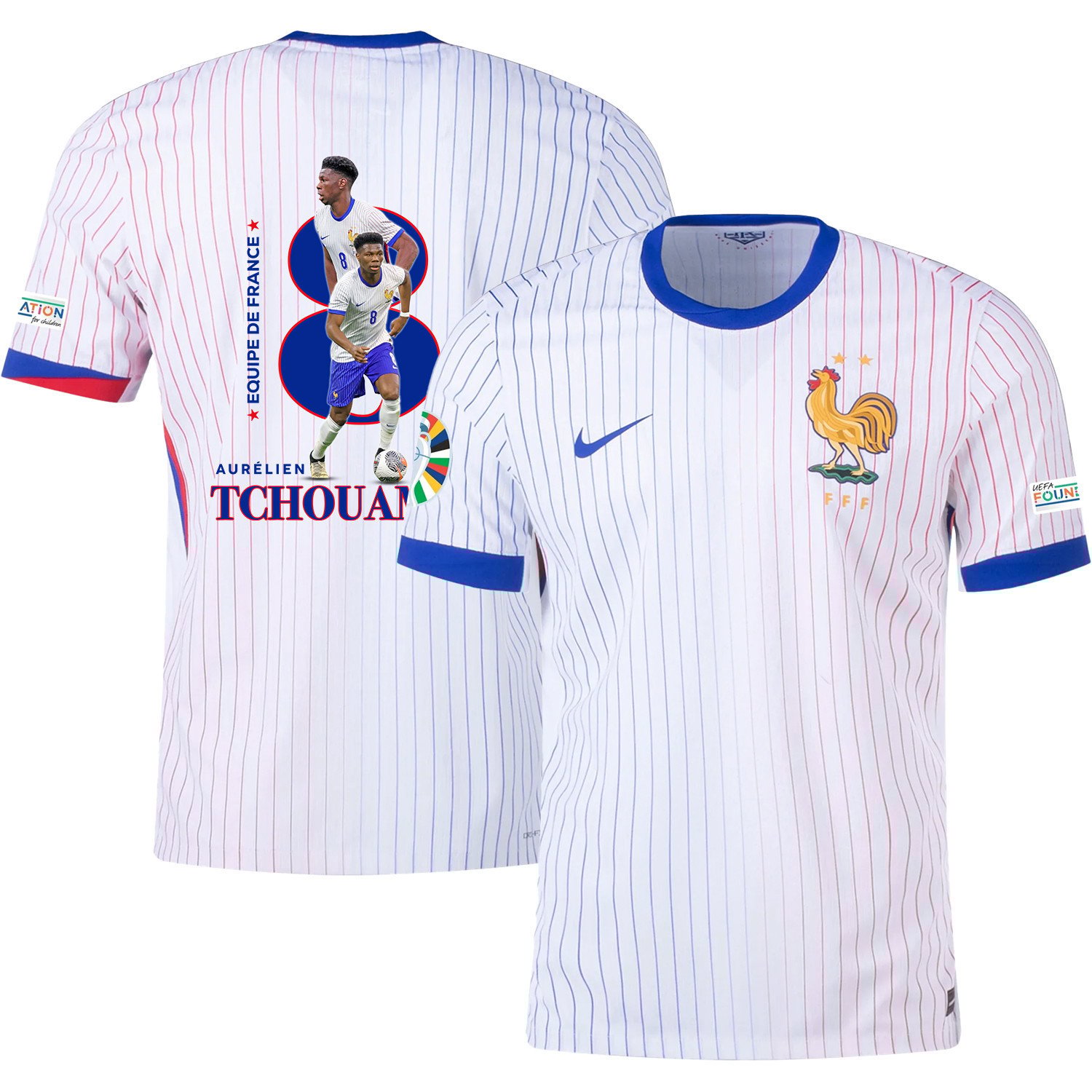 Aurélien Tchouaméni 8 The Star Player Of France National Team 2024/25 Away Jersey - Euro UEFA Patch - Men, White
