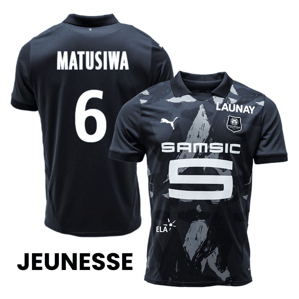 Azor Matusiwa 6 Stade Rennais F.C. 2024/25 Third YOUTH Jersey - Black