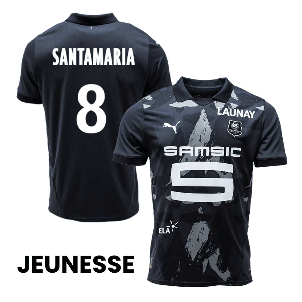 Baptiste Santamaria 8 Stade Rennais F.C. 2024/25 Third YOUTH Jersey - Black