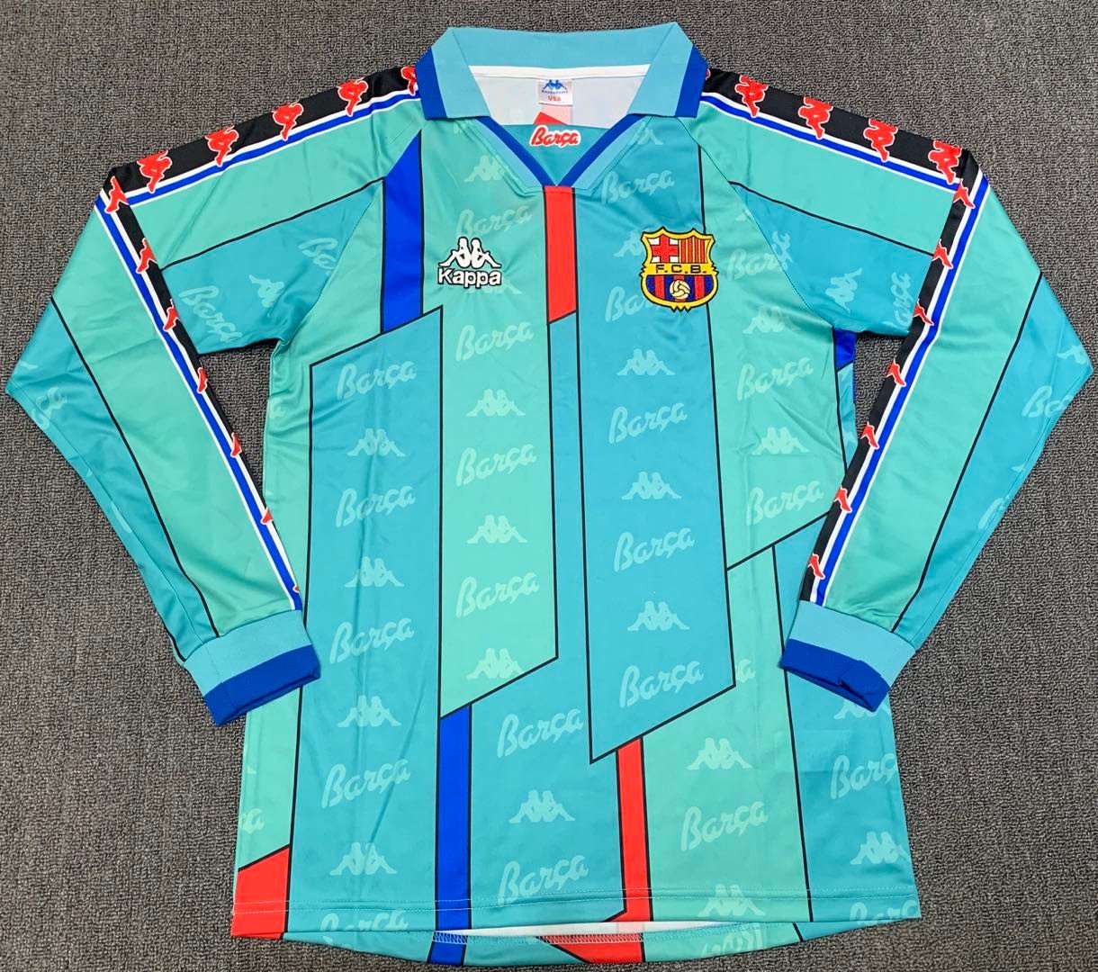 Barcelona 1996/97 Away Retro Long Sleeve Men Jersey – Aqua
