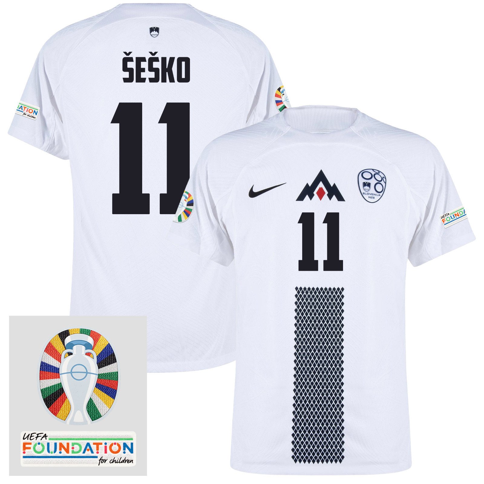 Benjamin Šeško 11 Slovenia National Team 2024 Euro & Foundation Patch Home Men Jersey - White