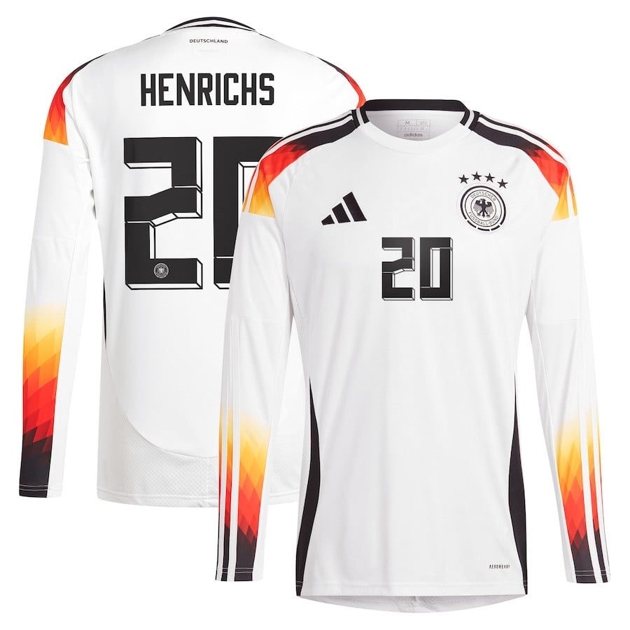 Benjamin Henrichs 20 Germany National Team 2024 Home Long Sleeve Men Jersey - White