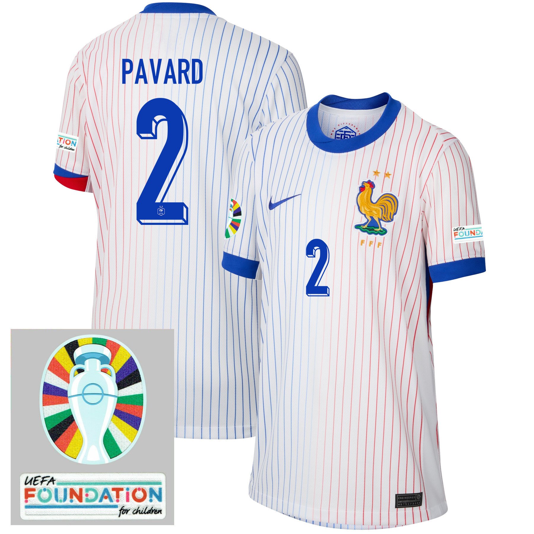 Benjamin Pavard 2 France National Team 2024/25 YOUTH Away Jersey - Euro UEFA Patch - White