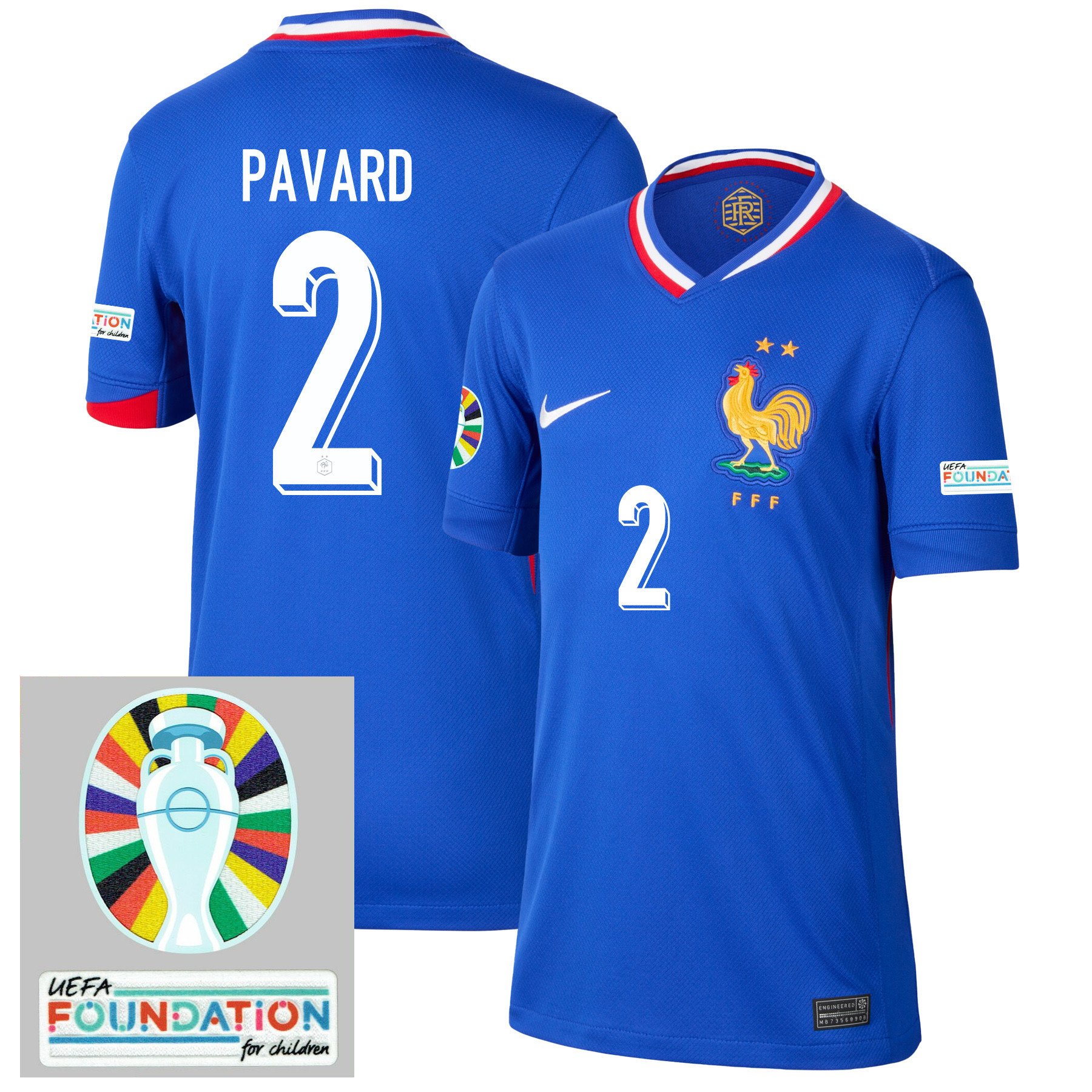 Benjamin Pavard 2 France National Team 2024/25 YOUTH Home Jersey - Euro UEFA Patch - Blue