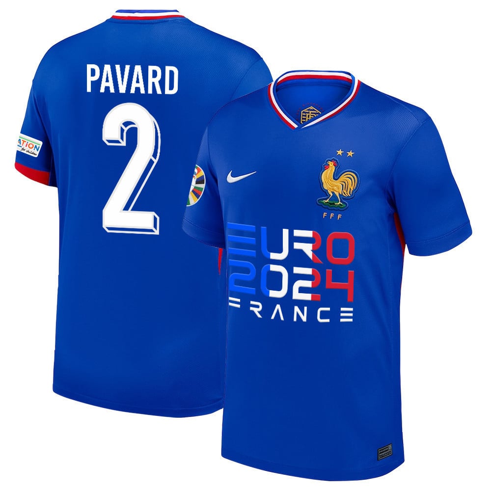 Benjamin Pavard 2 Legendary Footballer France National Team 2024/25 Home Jersey - Euro UEFA Patch - Men, Blue
