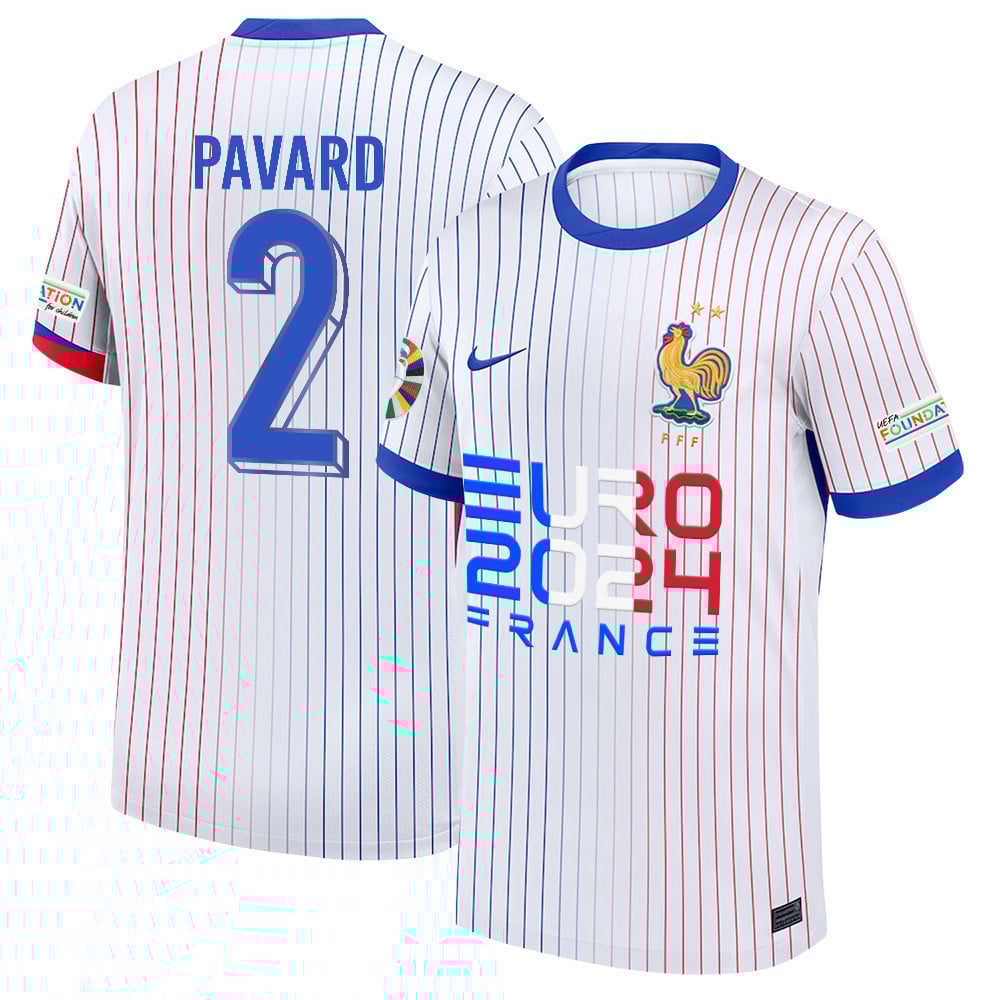 Benjamin Pavard 2 The Key Player France National Team 2024/25 Away Jersey - Euro UEFA Patch - Men, White