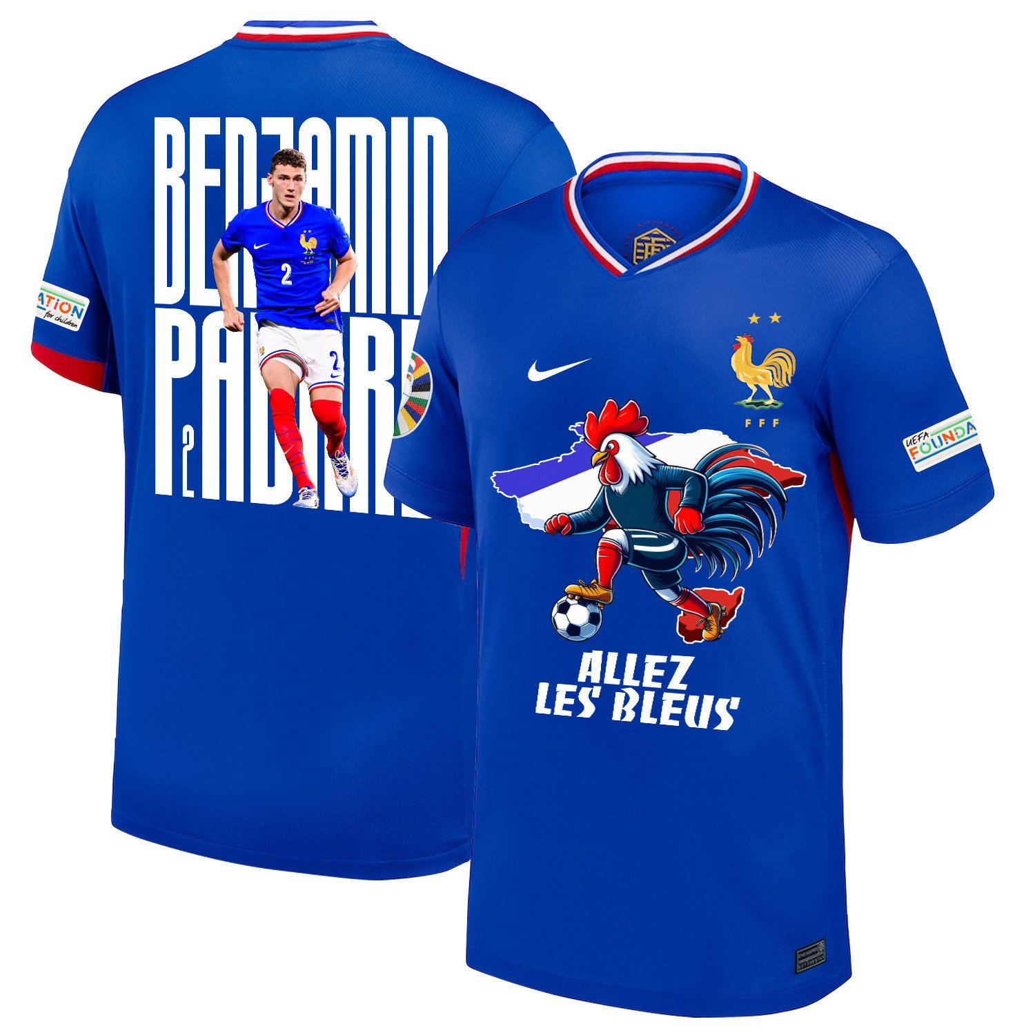 Benjamin Pavard 2 The Key Player France National Team 2024/25 Home Jersey - Euro UEFA Patch - Men, Blue