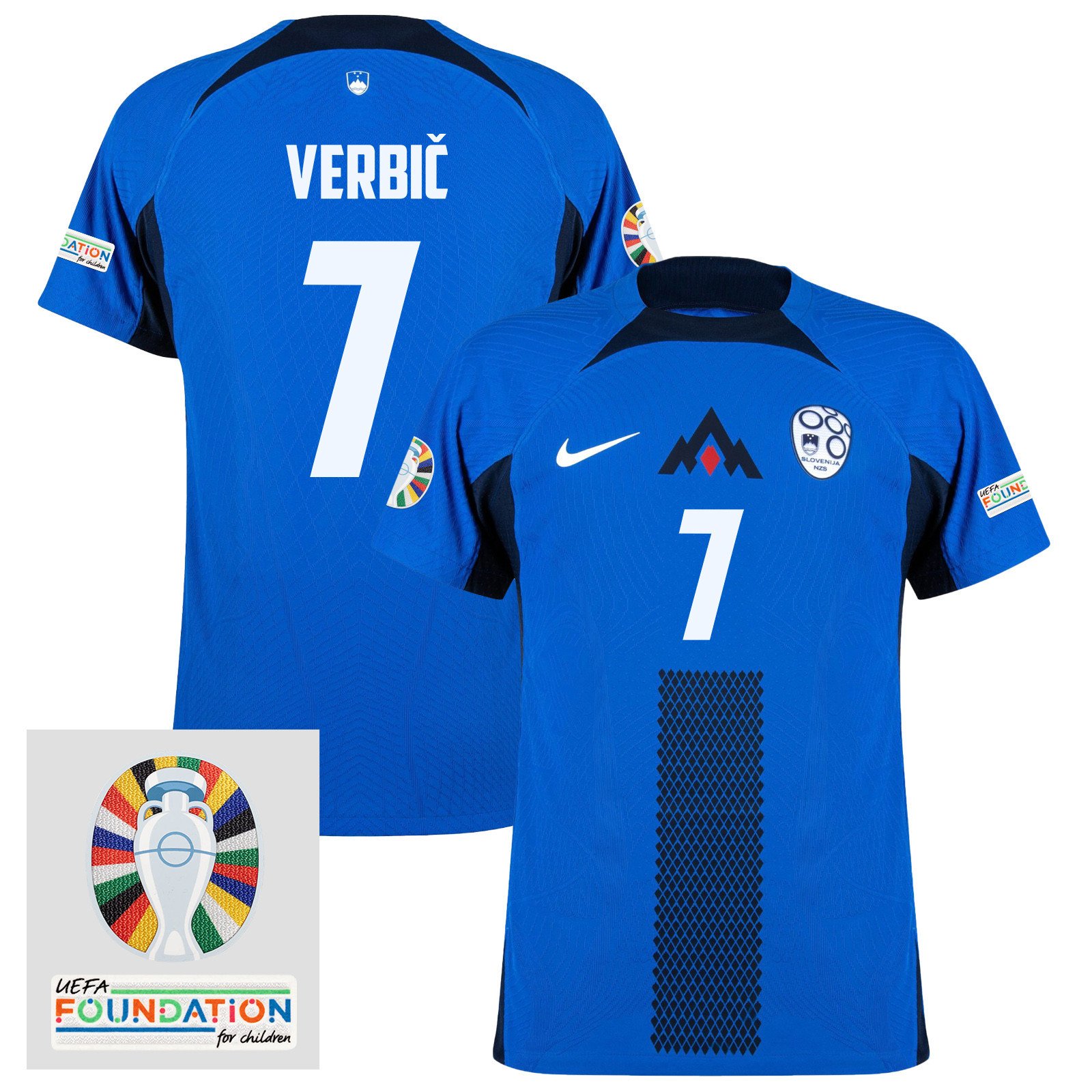 Benjamin Verbič 7 Slovenia National Team 2024 Euro & Foundation Patch Away Men Jersey - Blue