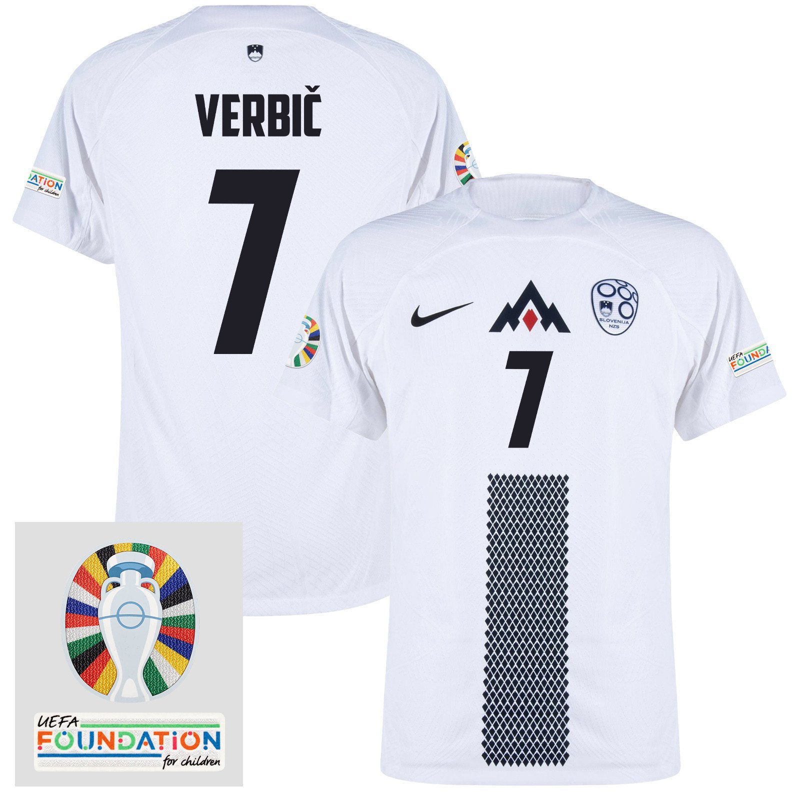 Benjamin Verbič 7 Slovenia National Team 2024 Euro & Foundation Patch Home Men Jersey - White