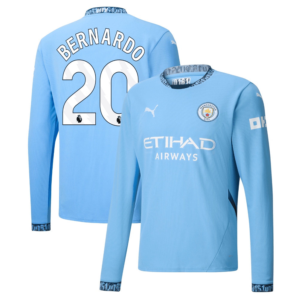 Bernardo Silva 20 Manchester City 2024/25 Home Long Sleeve Men Jersey - Light Blue