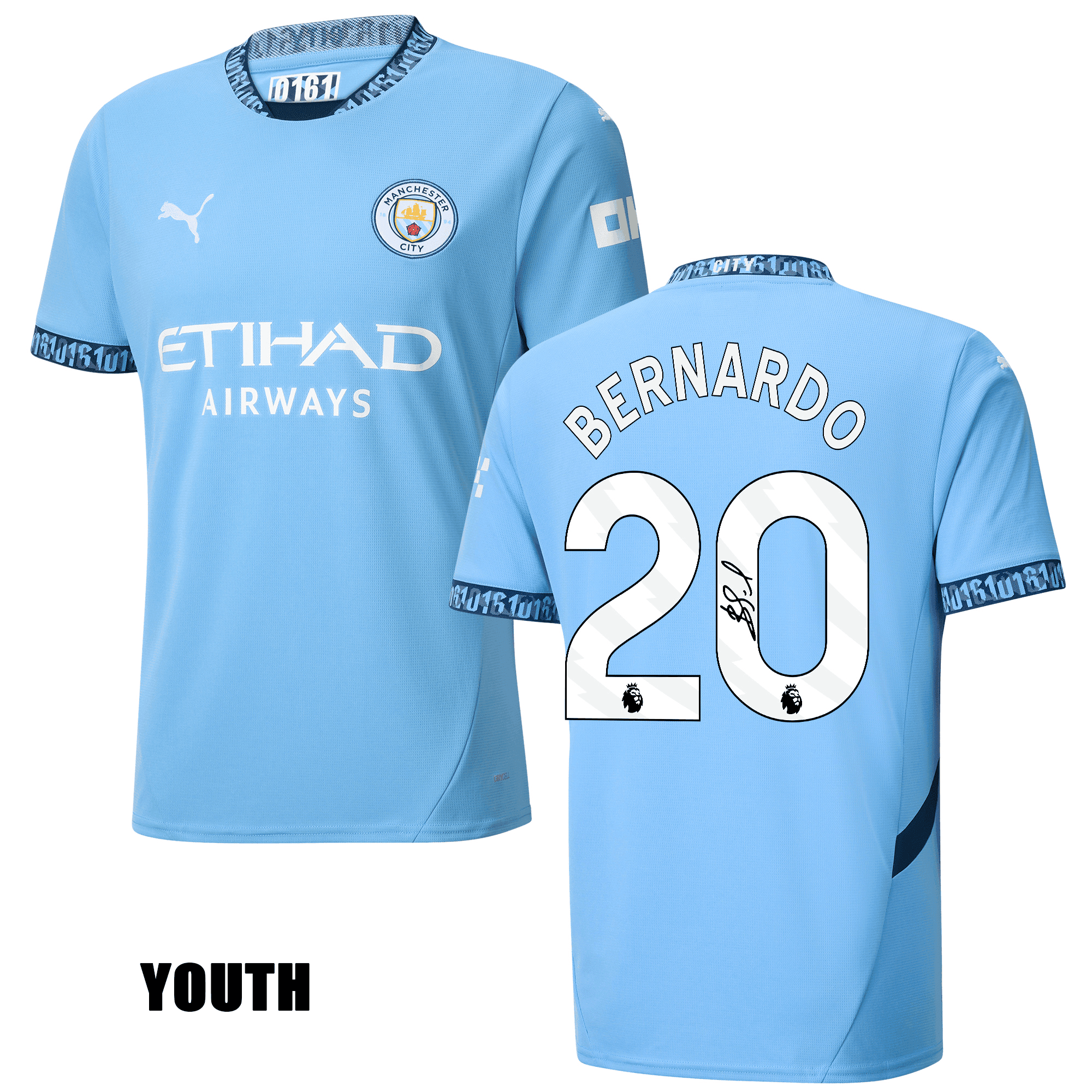 Bernardo Silva 20 Signed Manchester City 2024/25 YOUTH Home Jersey Autographed - Light Blue