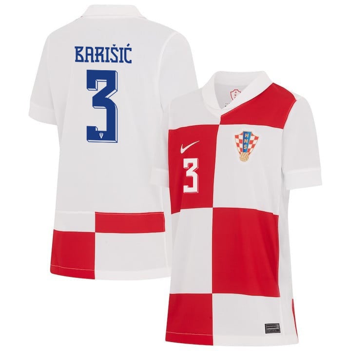 Borna Barišić 3 Croatia National Team 2024 Home YOUTH Jersey - White