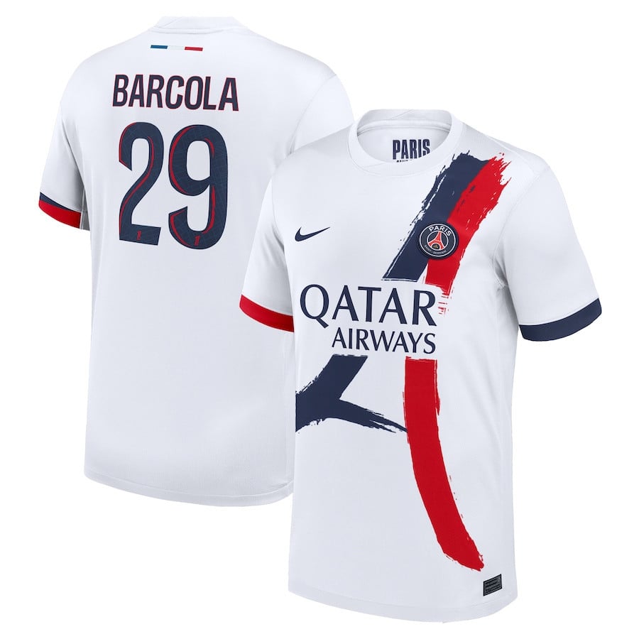 Bradley Barcola 29 Paris Saint-Germain 2024/25 Away Men Jersey - White