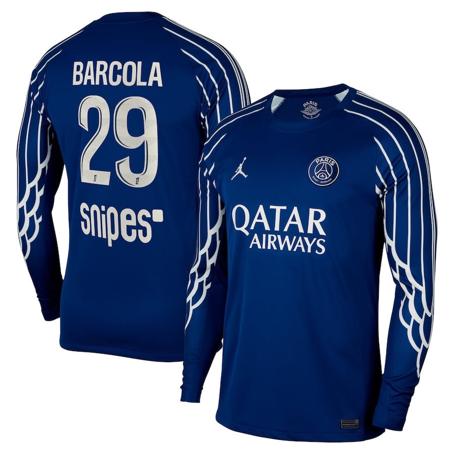 Bradley Barcola 29 Paris Saint-Germain 2024/25 Fourth Long Sleeve Men Jersey - Dark Blue