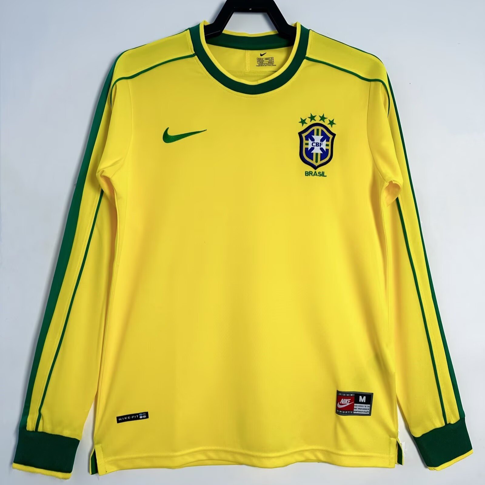 Brazil 1998 Home Retro Long Sleeve Men Jersey - Yellow