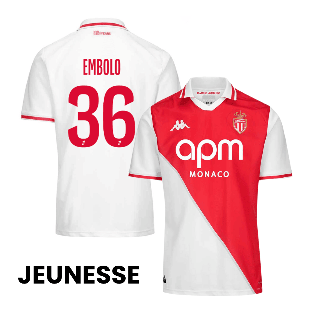 Breel Embolo 36 AS Monaco 2024/25 Home YOUTH Jersey - White/Red