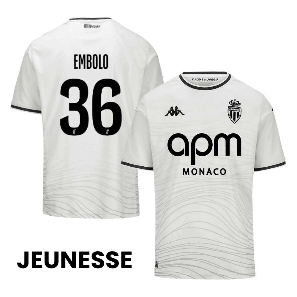 Breel Embolo 36 AS Monaco 2024/25 Third YOUTH Jersey - White