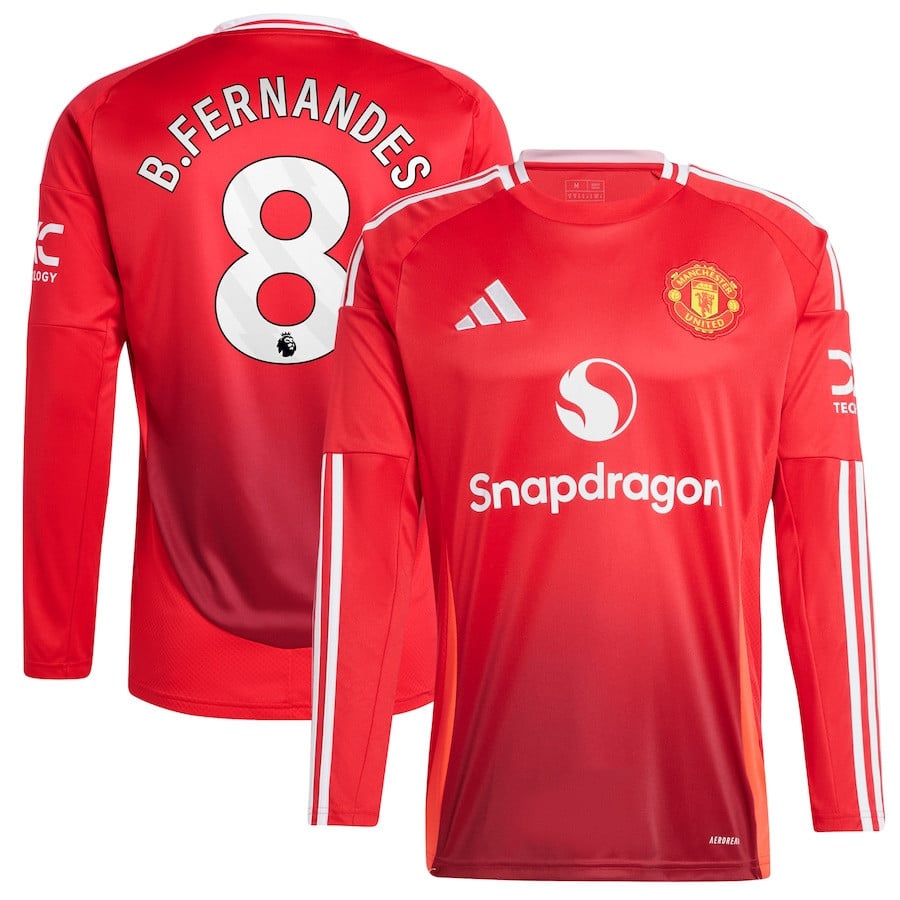Bruno Fernandes 8 Manchester United 2024/25 Home Men Long Sleeve Jersey - Red