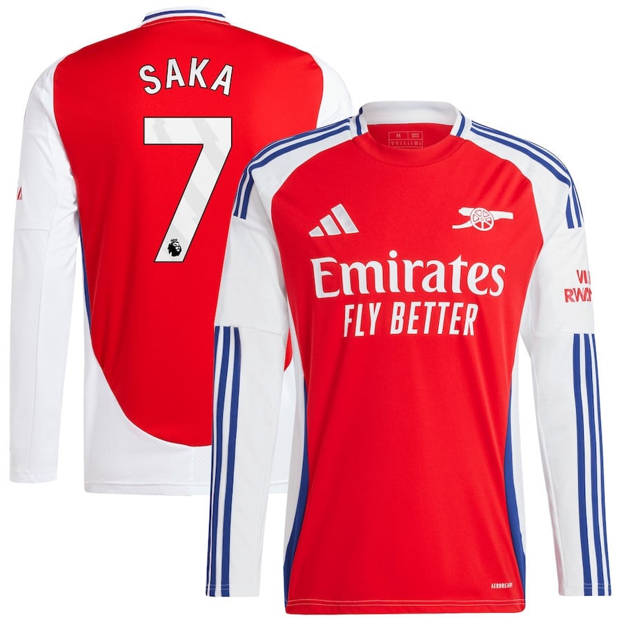 Bukayo Saka 7 Arsenal 2024/25 Home Long Sleeve Men Jersey - Red