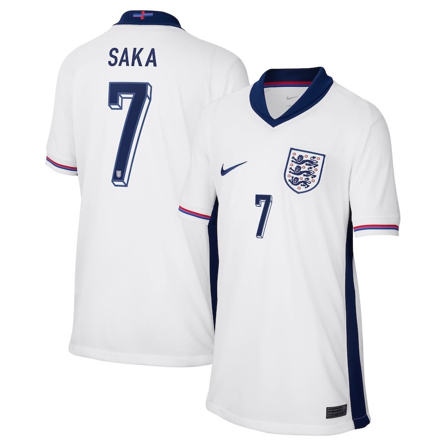 Bukayo Saka 7 England 2024/25 Home Stadium Football YOUTH Jersey - White