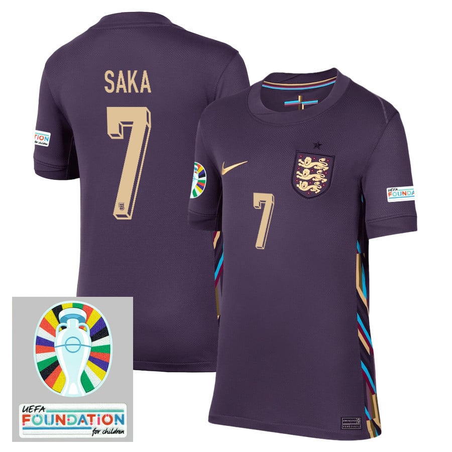 Bukayo Saka 7 England National Team 2024/25 YOUTH Away Stadium Jersey - Euro UEFA Patch