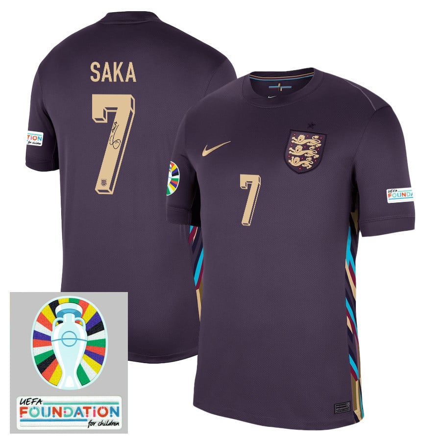 Bukayo Saka 7 Signed England National Team 2024/25 Away Stadium Jersey - Euro UEFA Patch - Men