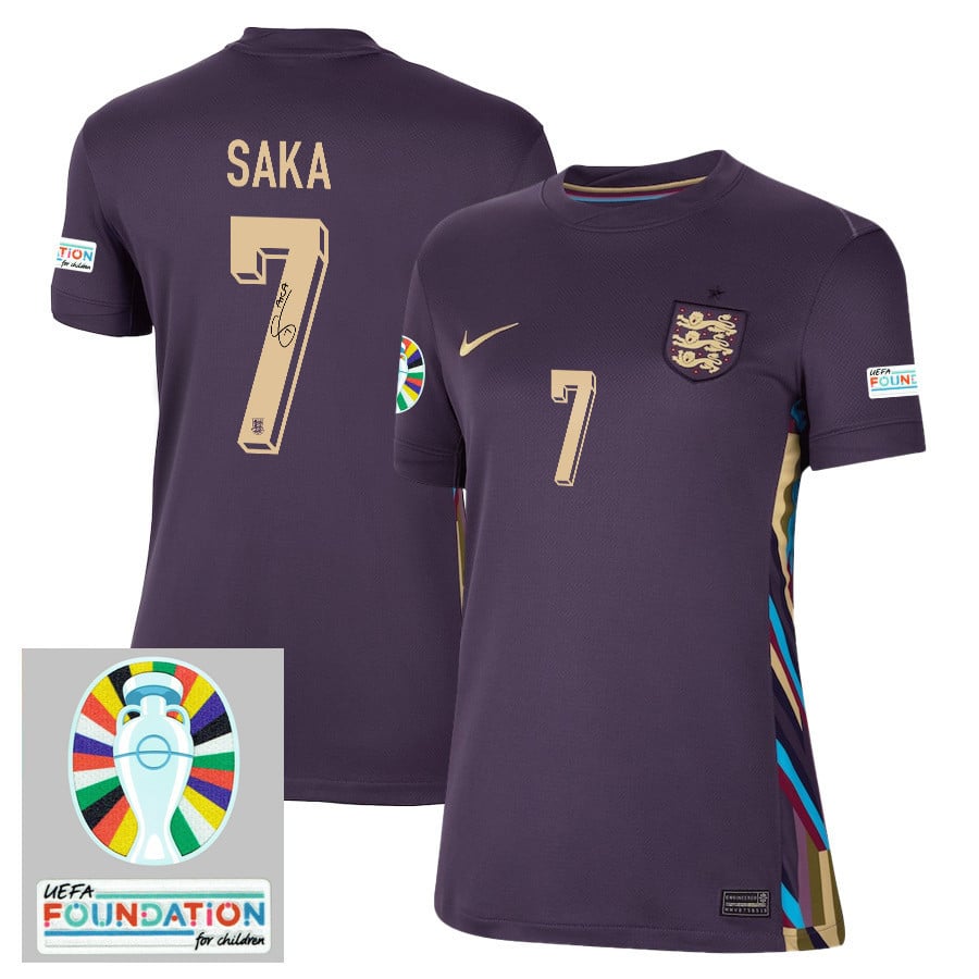 Bukayo Saka 7 Signed England National Team 2024/25 Women's Away Jersey - Euro UEFA Patch