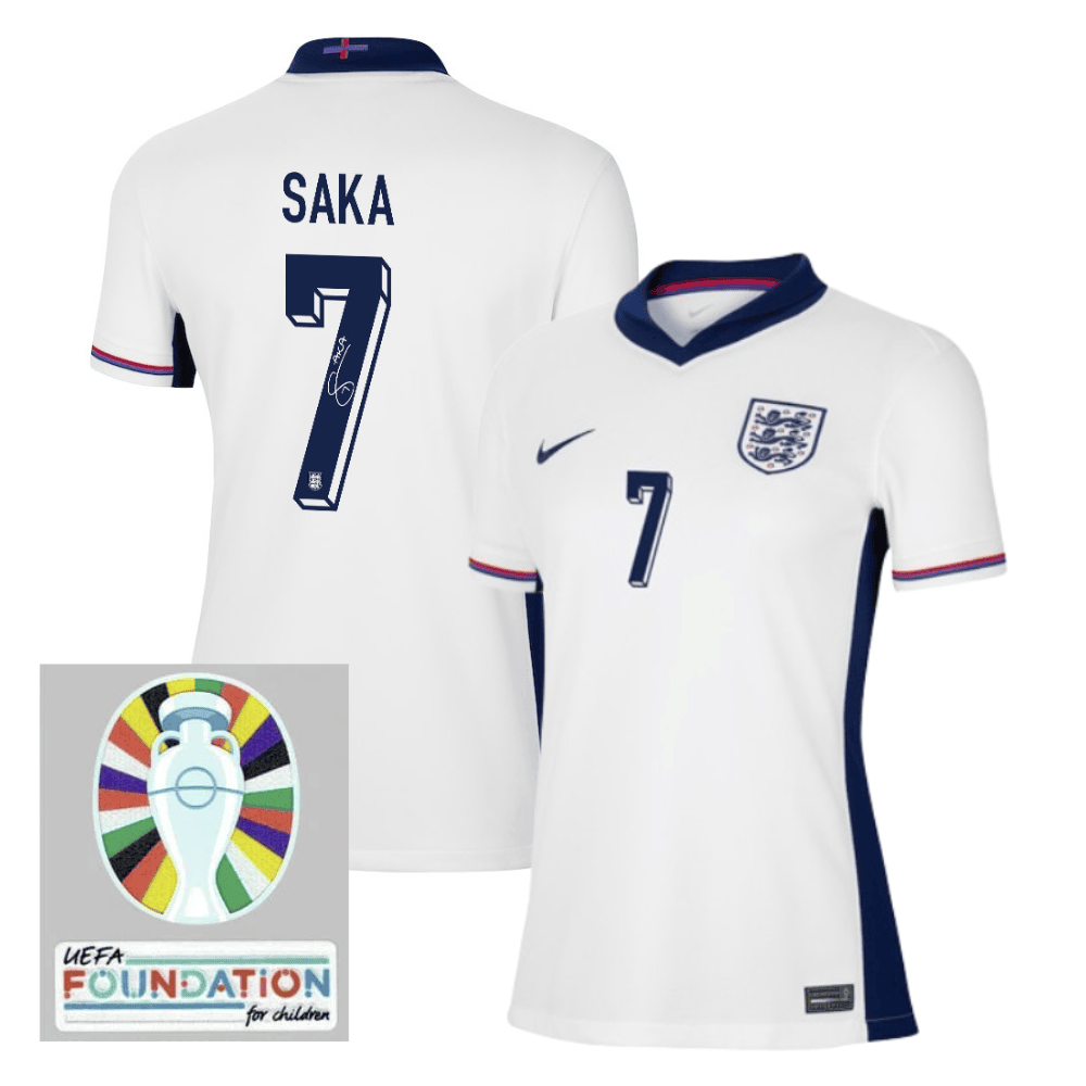 Bukayo Saka 7 Signed England National Team 2024/25 Women's Home Jersey - Euro UEFA Patch