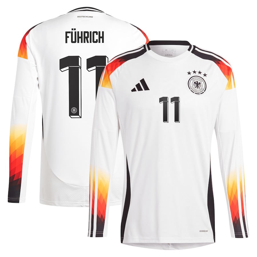 Chris Führich 11 Germany National Team 2024 Home Long Sleeve Men Jersey - White