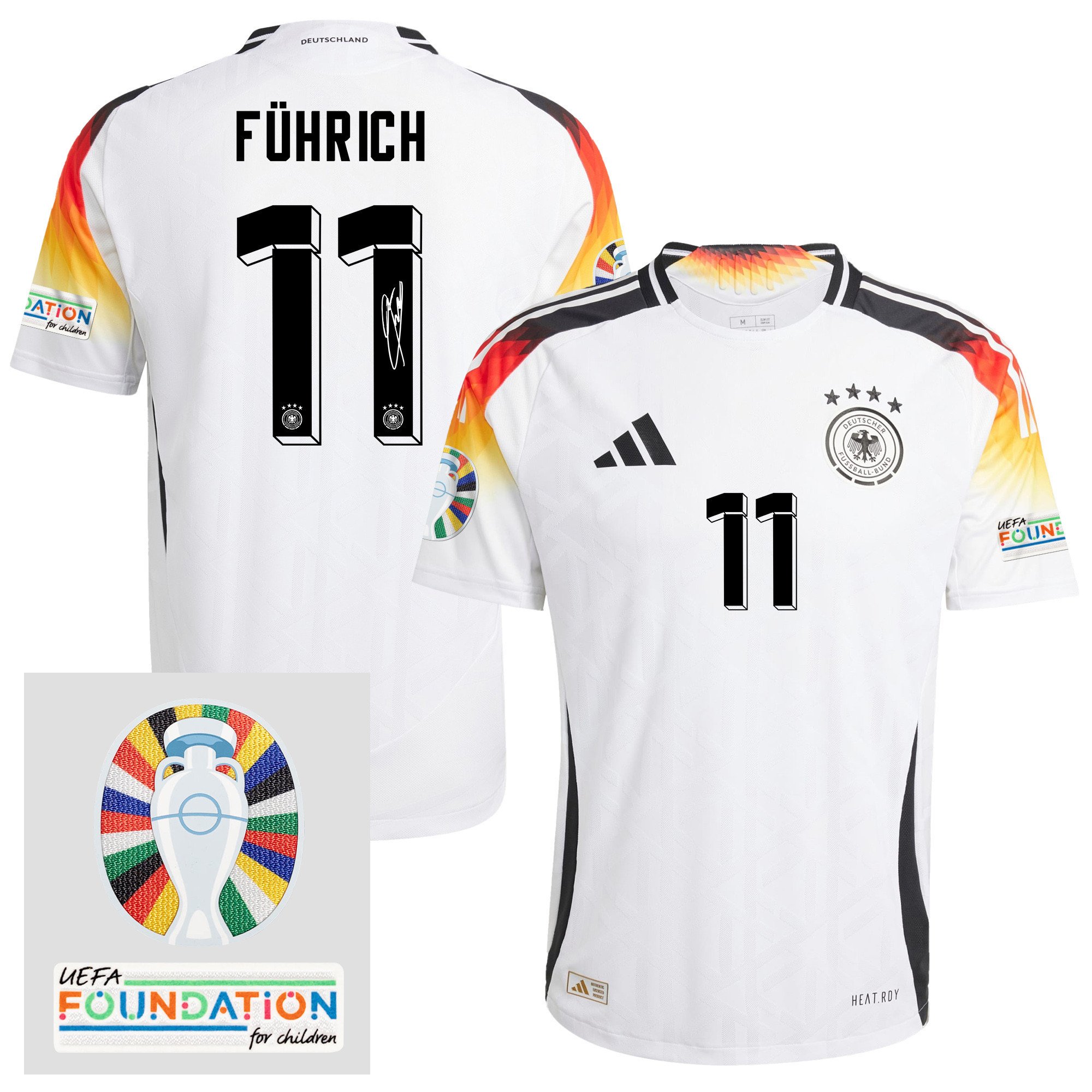 Chris Führich 11 Signed Germany 2024/25 Home Jersey - Autographed, Euro UEFA Patch - Men, White