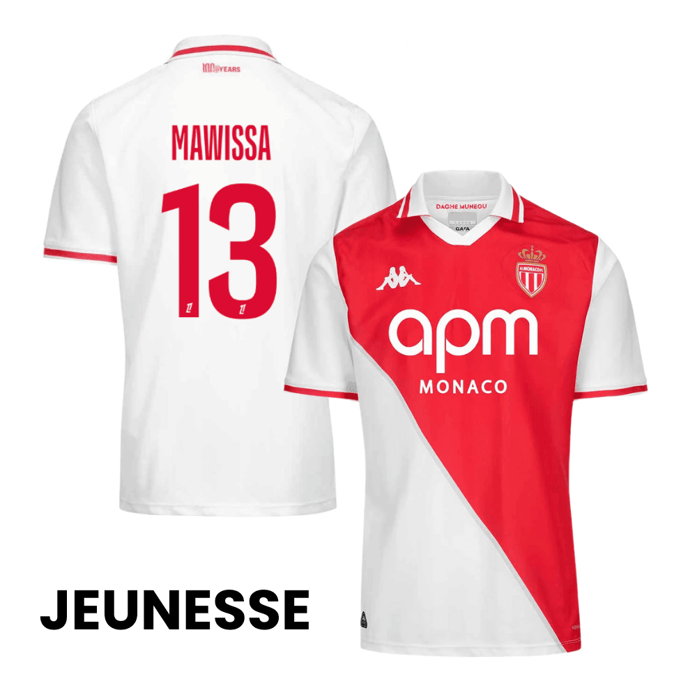 Christain Mawissa 13 AS Monaco 2024/25 Home YOUTH Jersey - White/Red