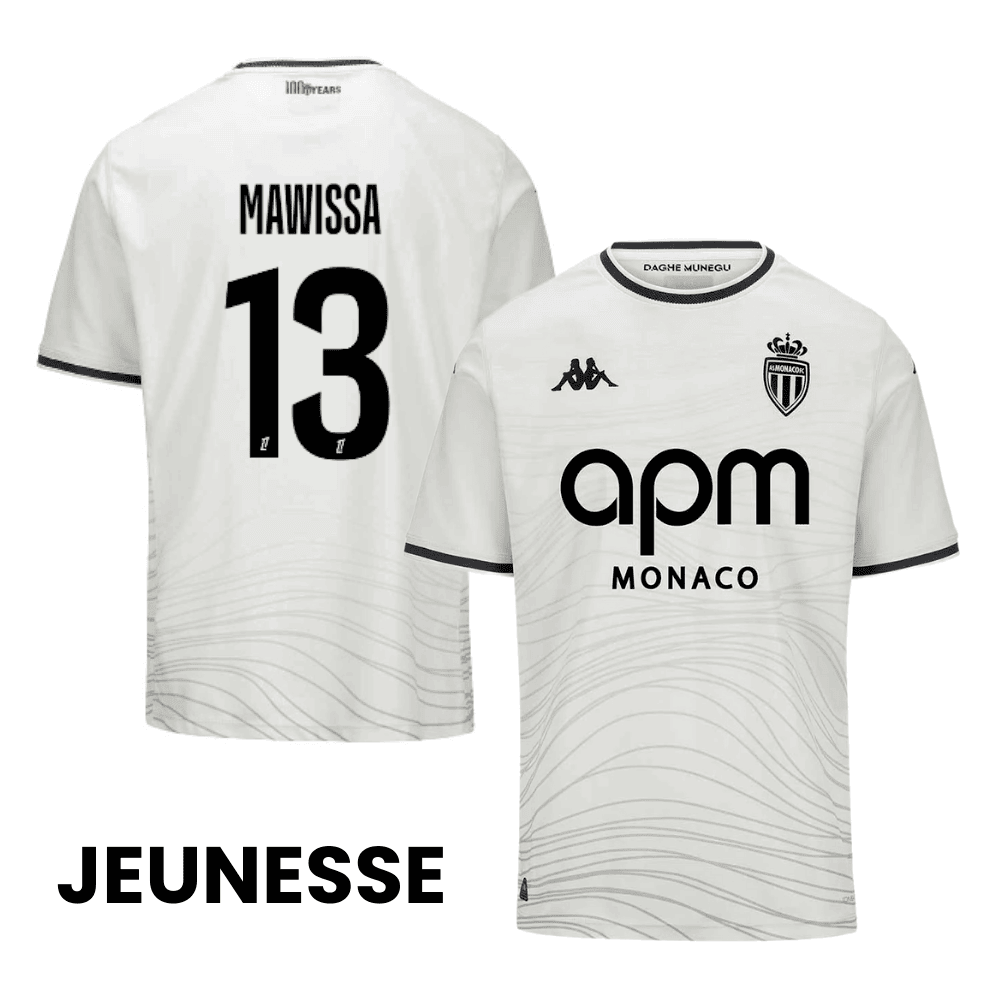 Christain Mawissa 13 AS Monaco 2024/25 Third YOUTH Jersey - White