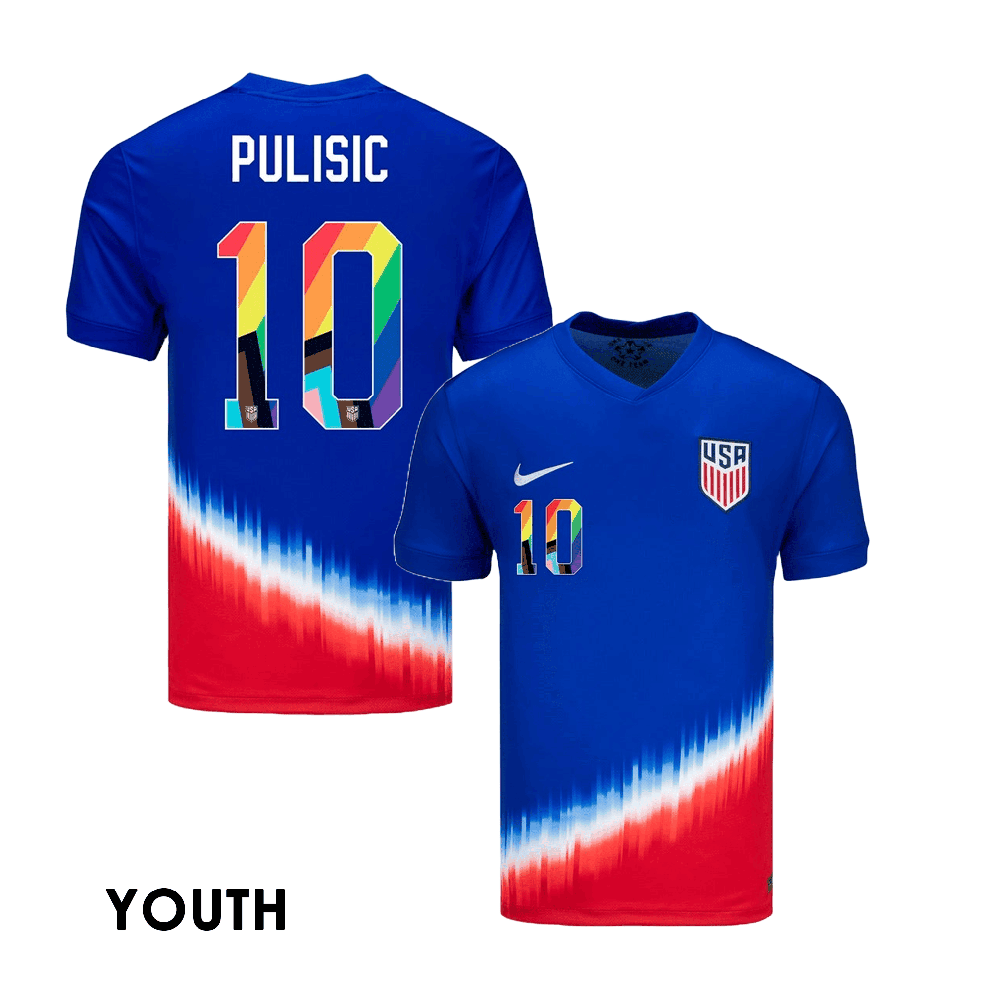 Christian Pulisic 10 USMNT 2024 Pride-Themed YOUTH Away Jersey - Blue