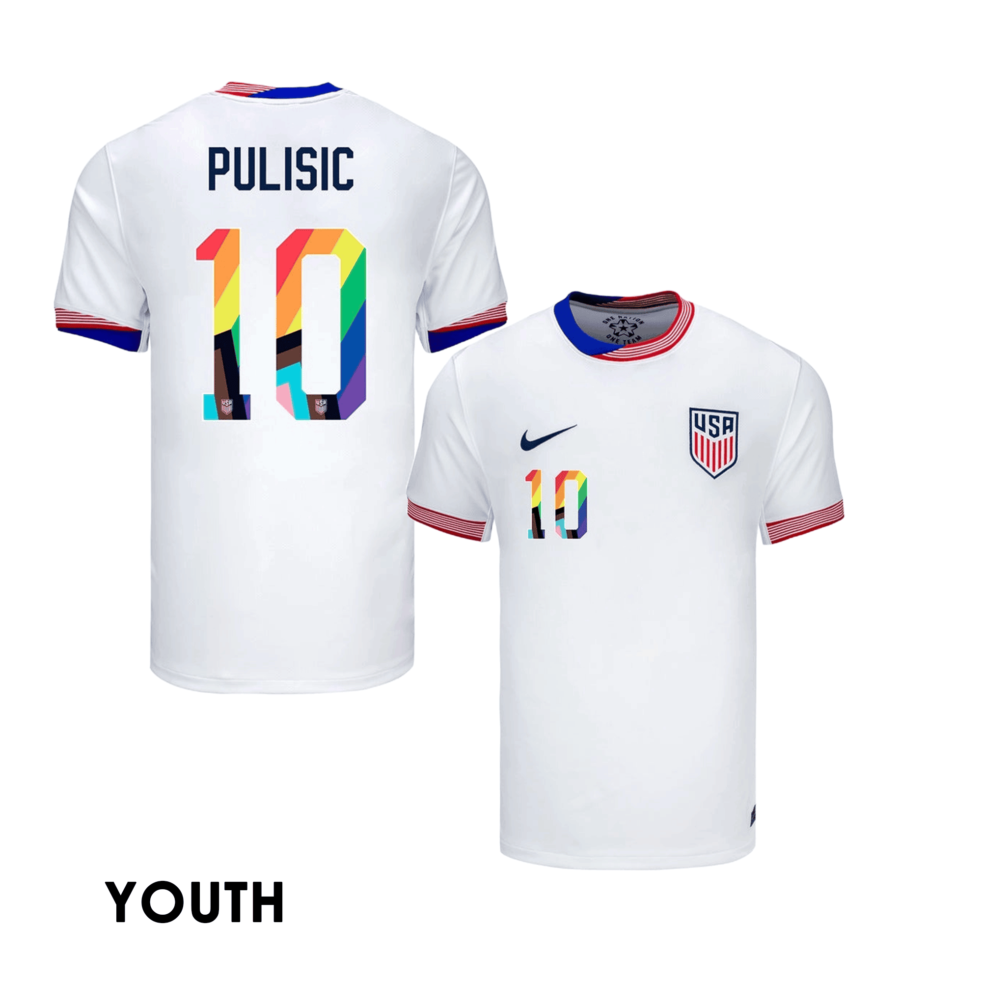 Christian Pulisic 10 USMNT 2024 Pride-Themed YOUTH Home Jersey - White