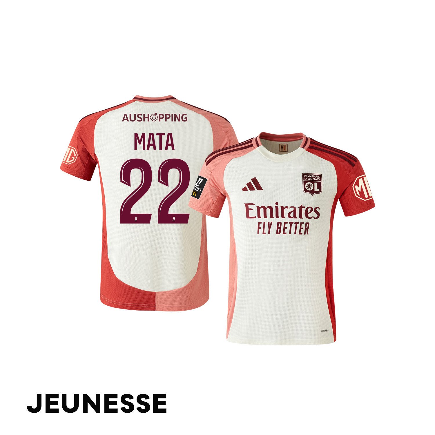 Clinton Mata 22 Olympique Lyonnais 2024/25 Third YOUTH Jersey - Cream