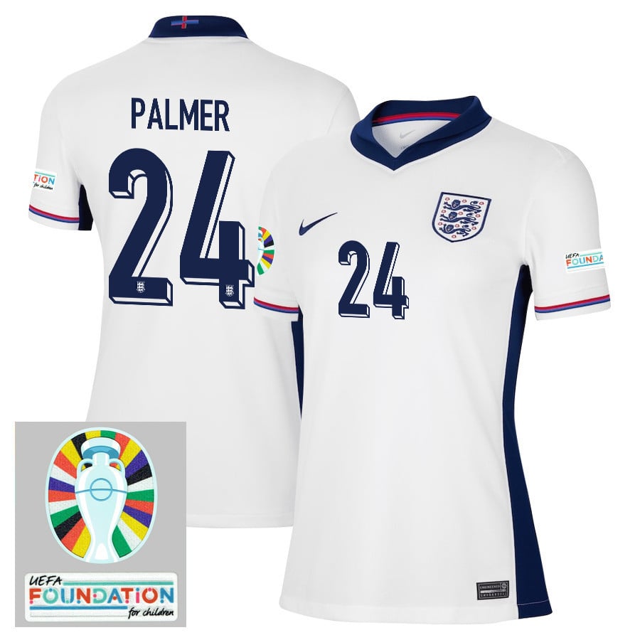 Cole Palmer 24 England National Team 2024/25 Women's Home Jersey - Euro UEFA Patch - White