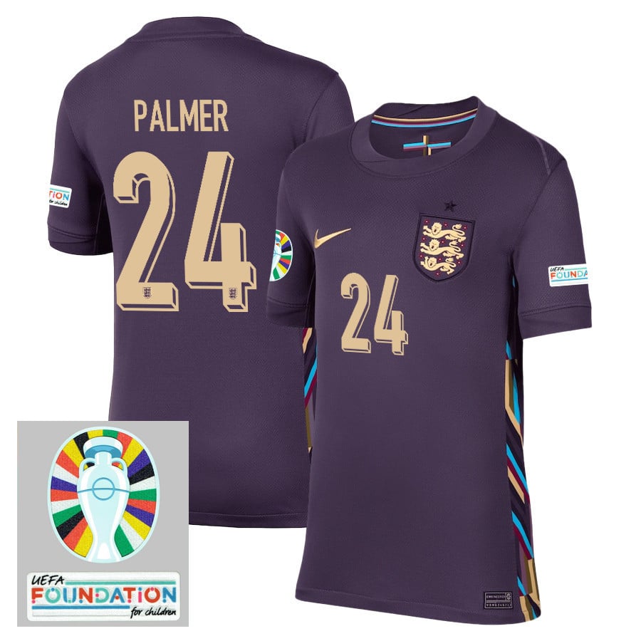 Cole Palmer 24 England National Team 2024/25 YOUTH Away Stadium Jersey - Euro UEFA Patch