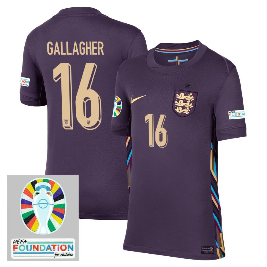 Conor Gallagher 16 England National Team 2024/25 YOUTH Away Stadium Jersey - Euro UEFA Patch