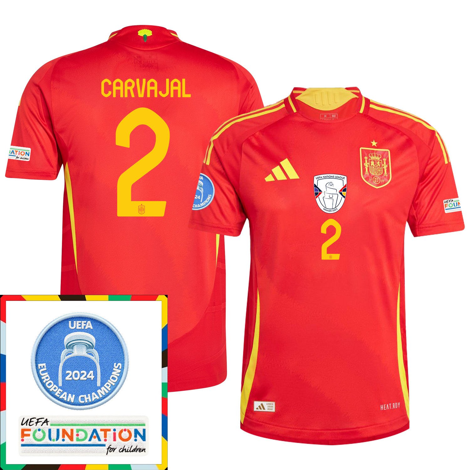 Dani Carvajal 2 Spain National Team UEFA 2024 European Champions Patch Home Men Jersey - Red