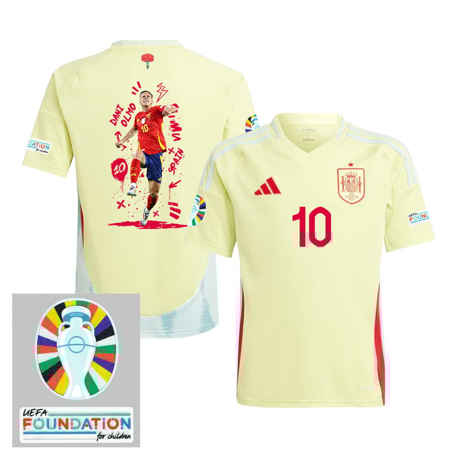 Dani Olmo 10 Spanish Star Spain National Team 2024 Away YOUTH Jersey - Yellow