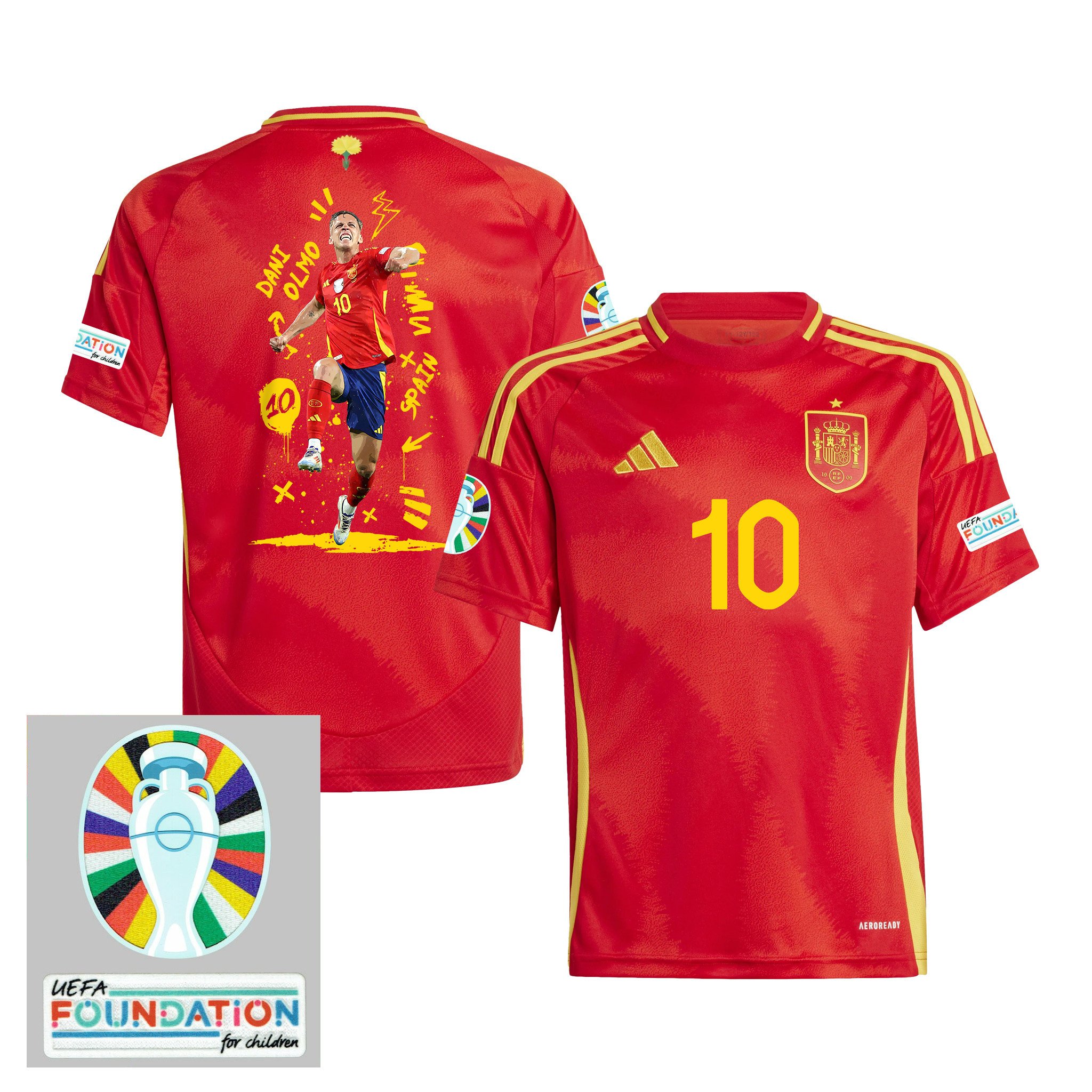 Dani Olmo 10 Spanish Star Spain National Team 2024 Home YOUTH Jersey - Red