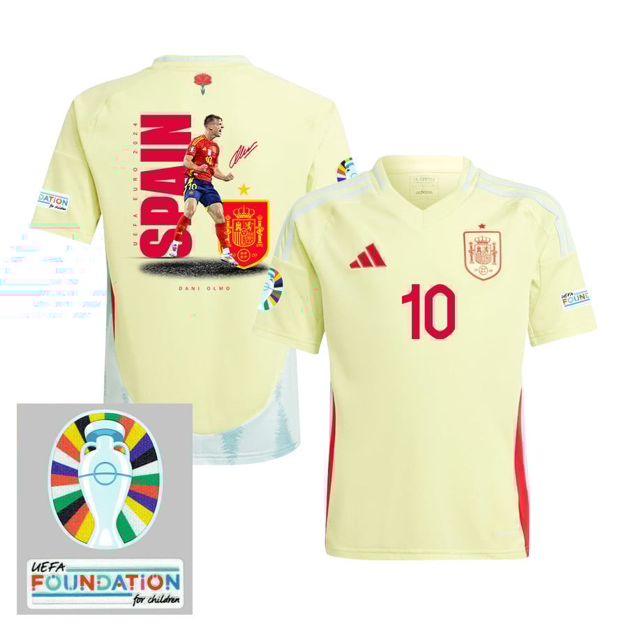 Dani Olmo 10 The Key Player Spain National Team 2024 Away YOUTH Jersey - Yellow