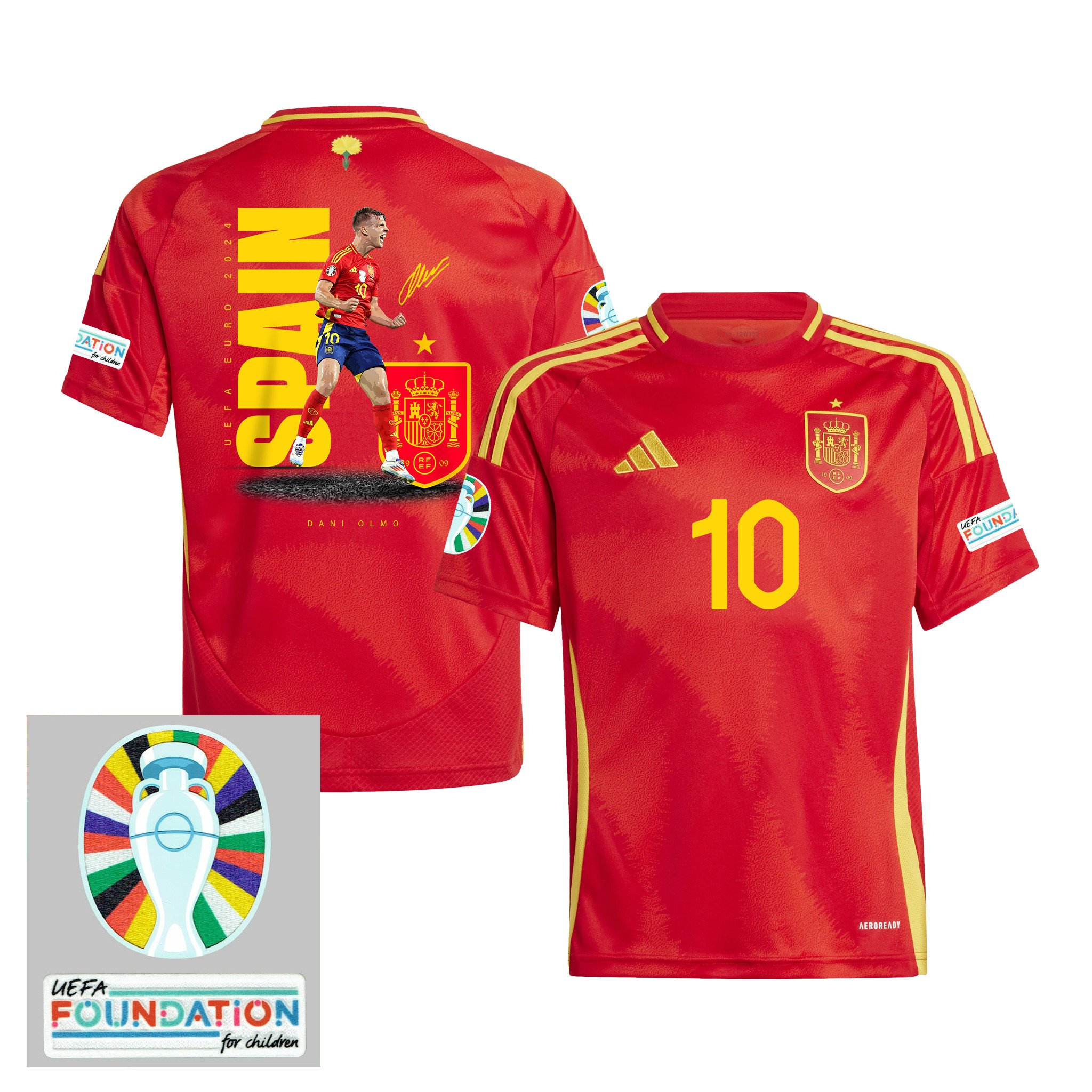 Dani Olmo 10 The Key Player Spain National Team 2024 Home YOUTH Jersey - Red