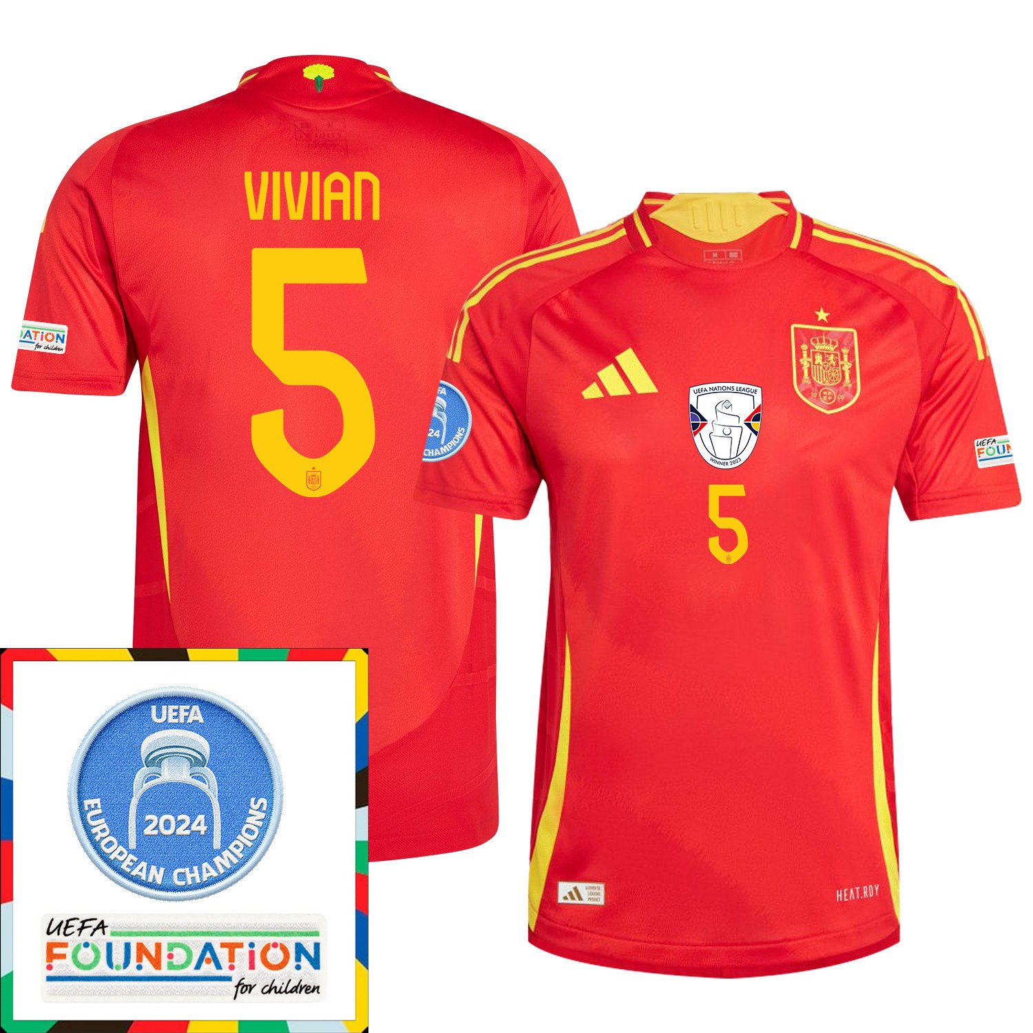 Dani Vivian 5 Spain National Team UEFA 2024 European Champions Patch Home Men Jersey - Red