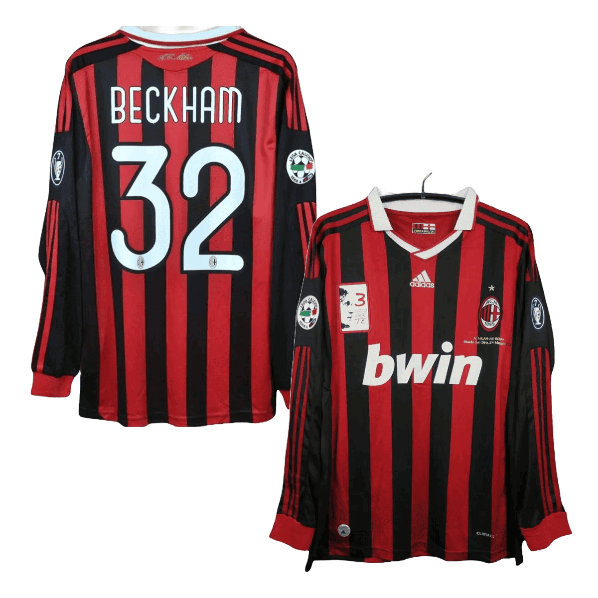 David Beckham 23 AC Milan 2009-2010 Retro Home Jersey - Men, Long Sleeve