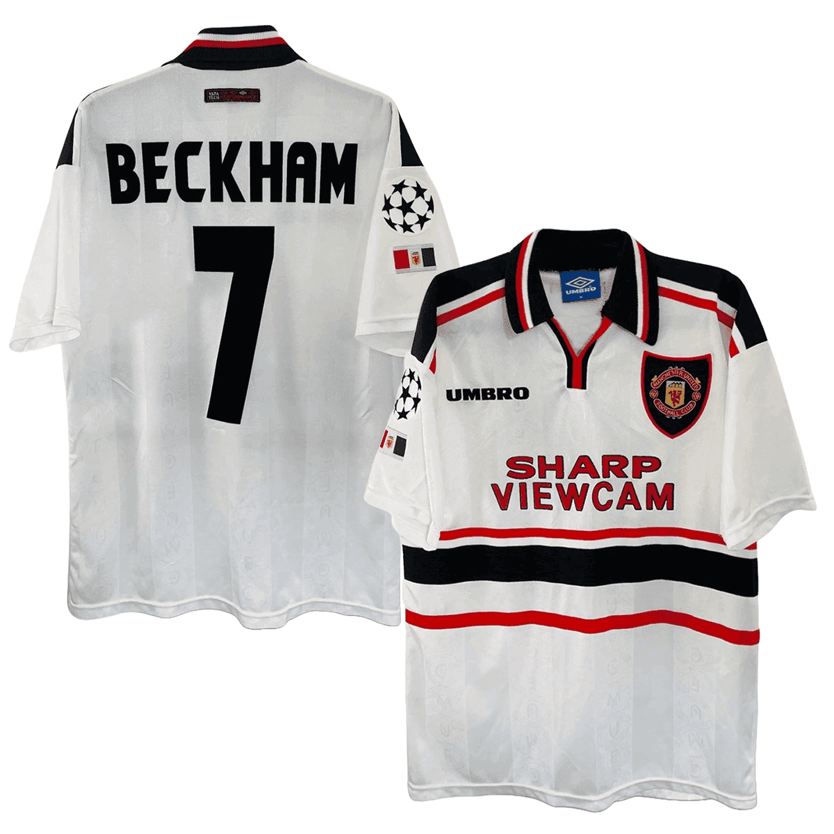 David Beckham 7 Manchester United 1997-1999 Umbro Away Retro Jersey - Men White