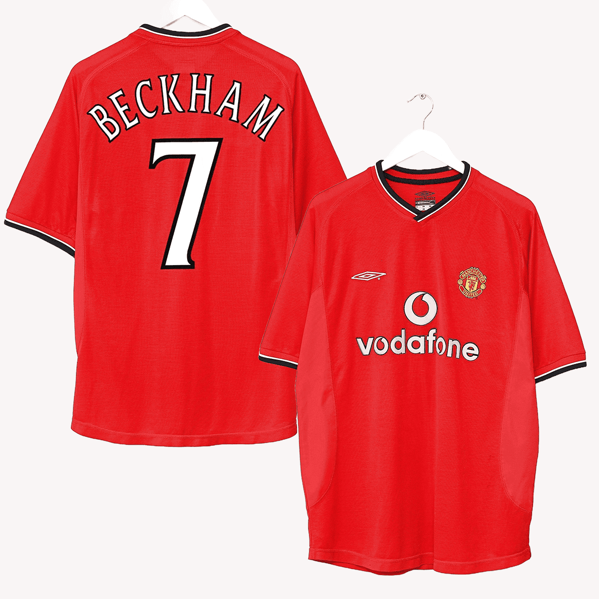 David Beckham 7 Manchester United 2000-2002 Umbro Home Retro Jersey - Men Red